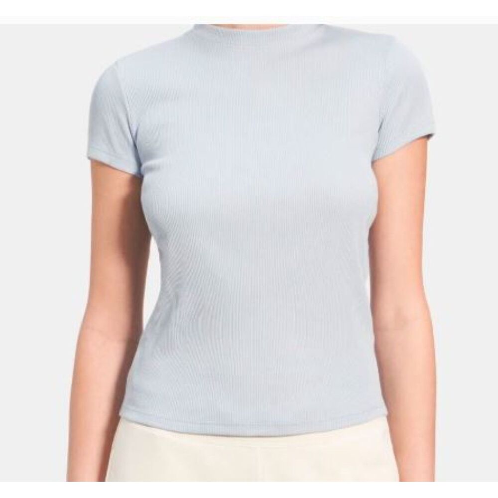 Theory Women's Tiny Tee 2 Compact Rib Shirt Sz P NWT 130 Skywriting Blue irrg